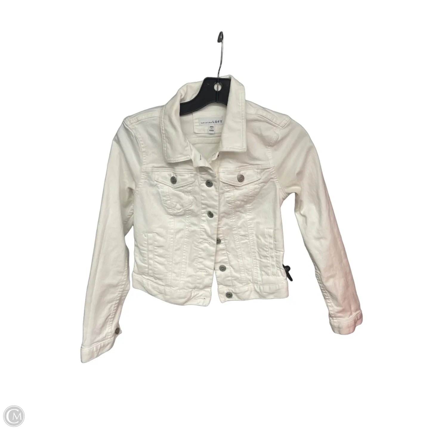 Jacket Denim By Loft In White Denim, Size: Xxs