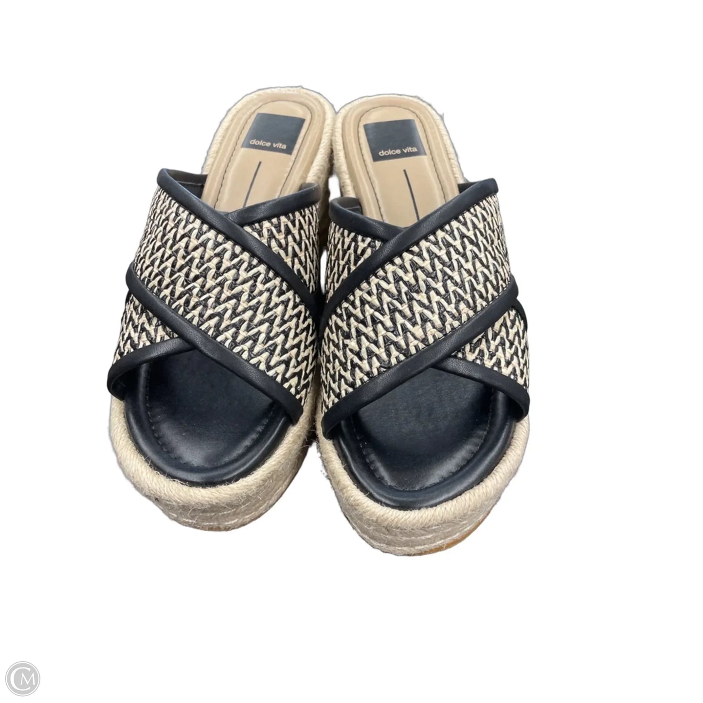 Sandals Heels Wedge By Dolce Vita In Black & Cream, Size: 7.5