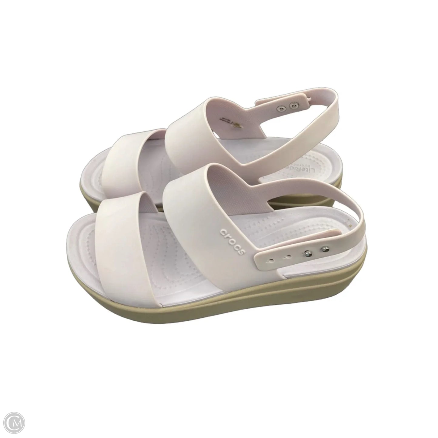 Sandals Heels Wedge By Crocs In Purple, Size: 7