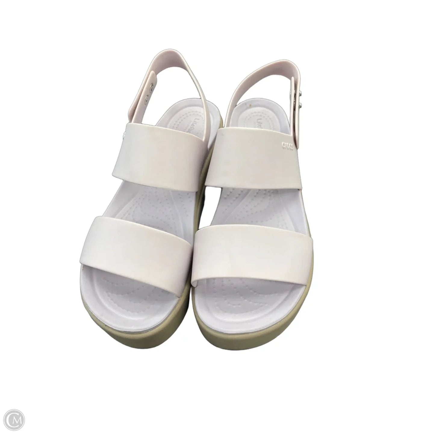 Sandals Heels Wedge By Crocs In Purple, Size: 7
