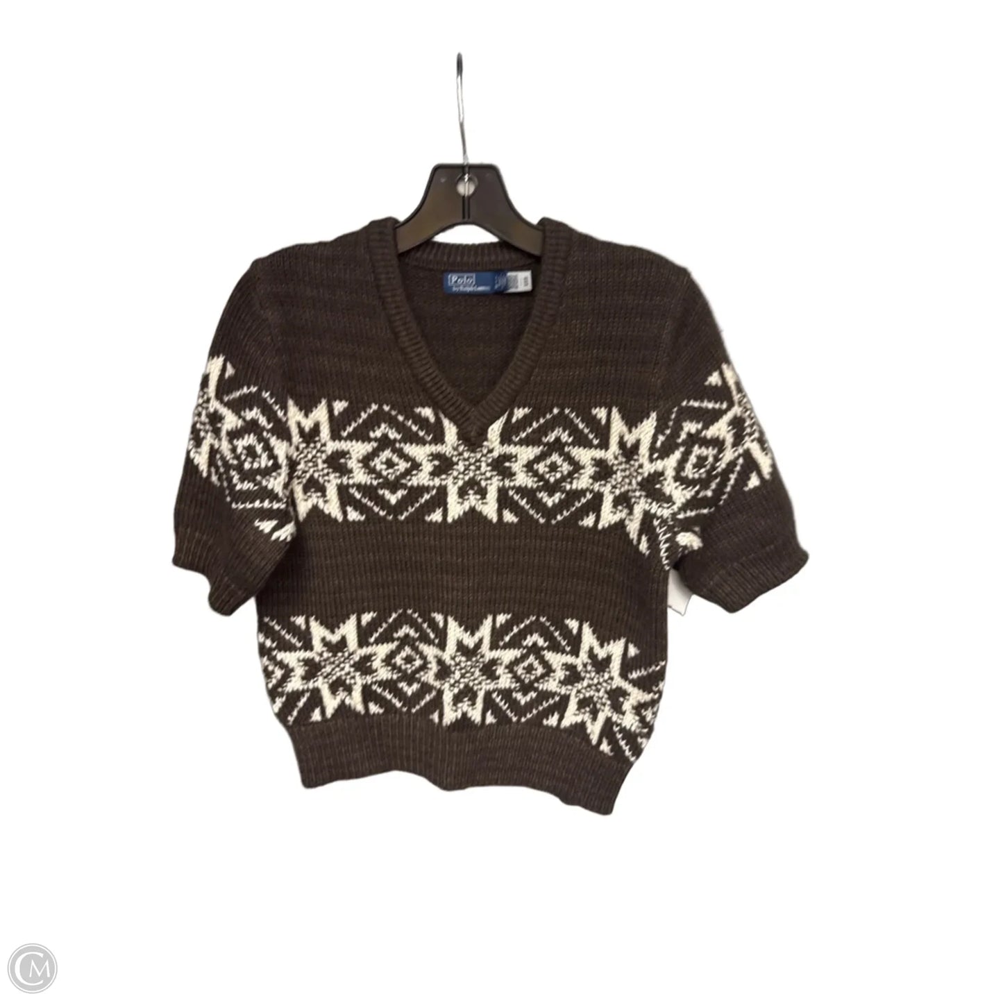Sweater Short Sleeve By Polo Ralph Lauren In Brown & Cream, Size: S