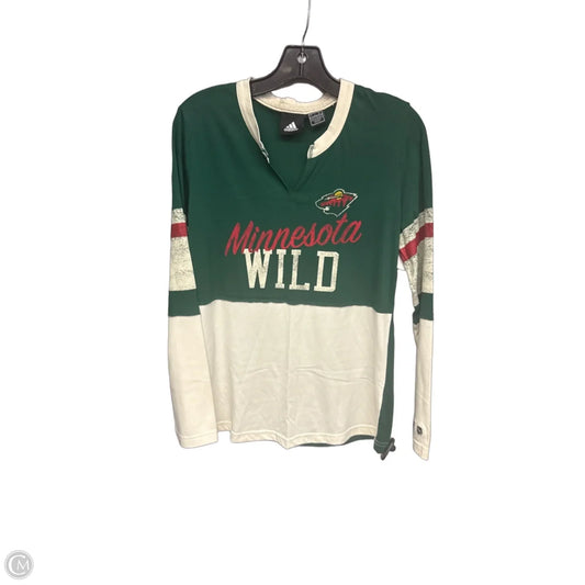 Athletic Top Long Sleeve Crewneck By Adidas In Green & Red, Size: L