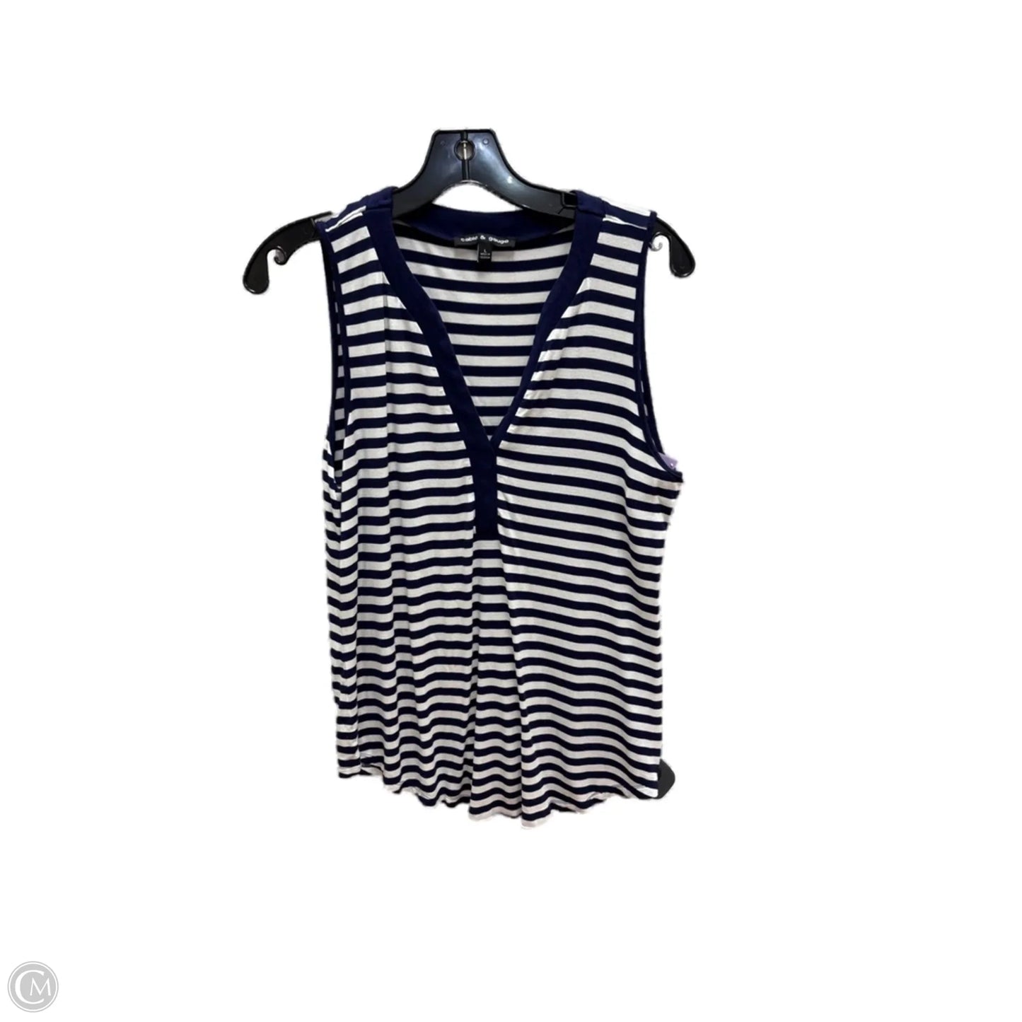 Top Sleeveless By Cable And Gauge In Blue & White, Size: L