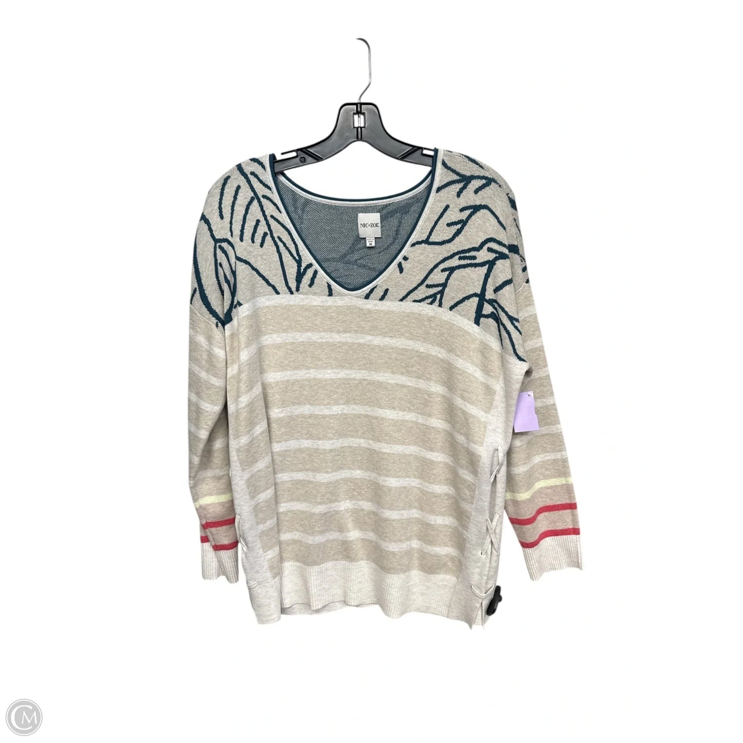 Sweater By Nic + Zoe In Cream & Green, Size: M