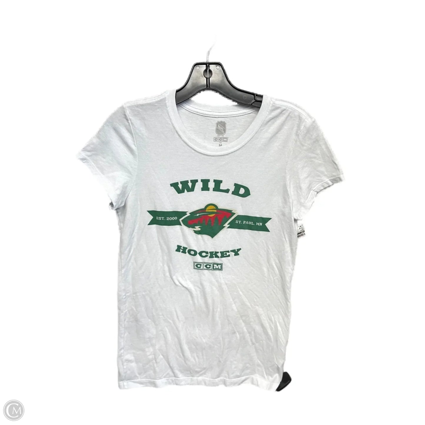 Athletic Top Short Sleeve By Nhl In Green & White, Size: M
