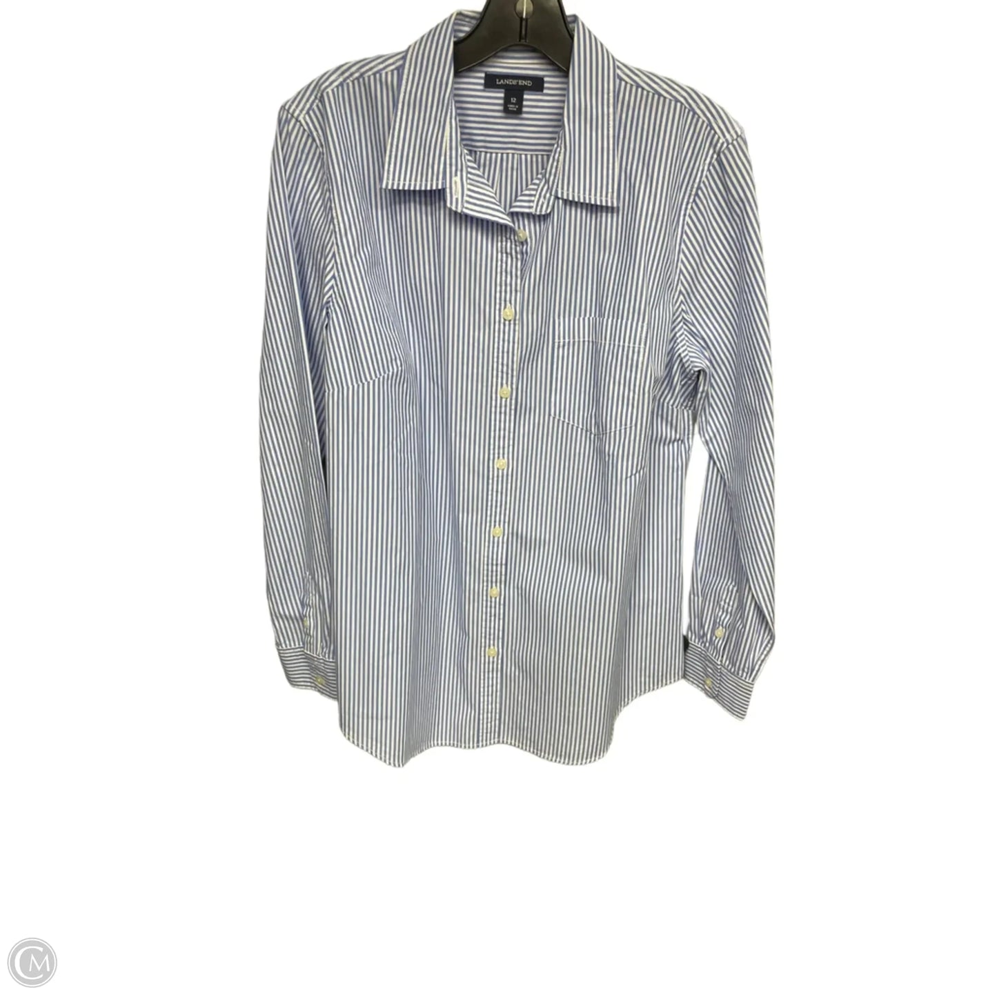 Top Long Sleeve By Lands End In Blue & White, Size: 12