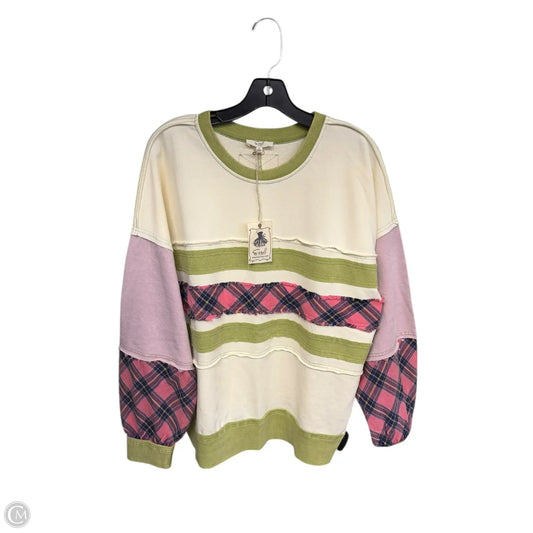Sweater By Easel In Cream & Green, Size: M
