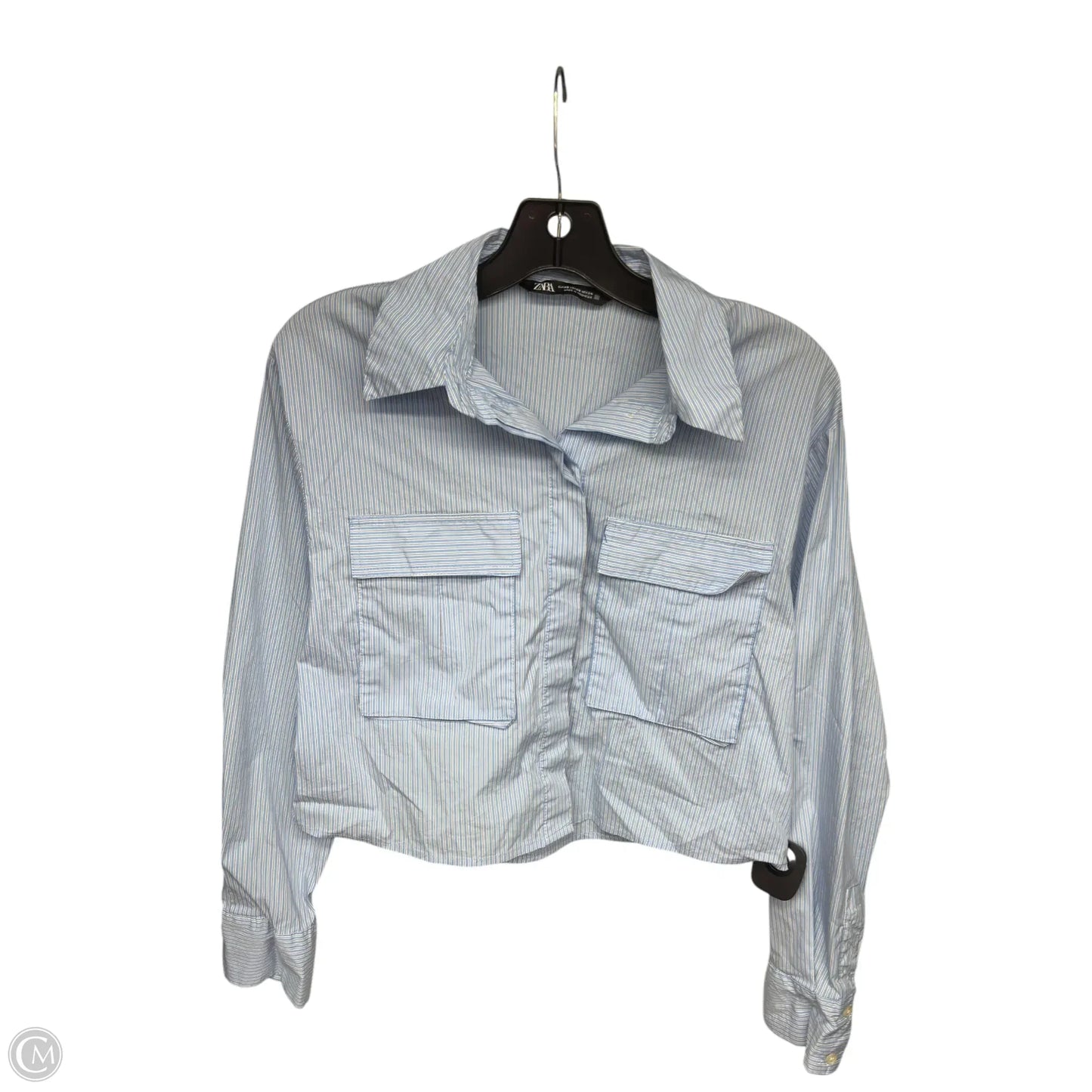 Top Long Sleeve By Zara In Blue & White, Size: Xs