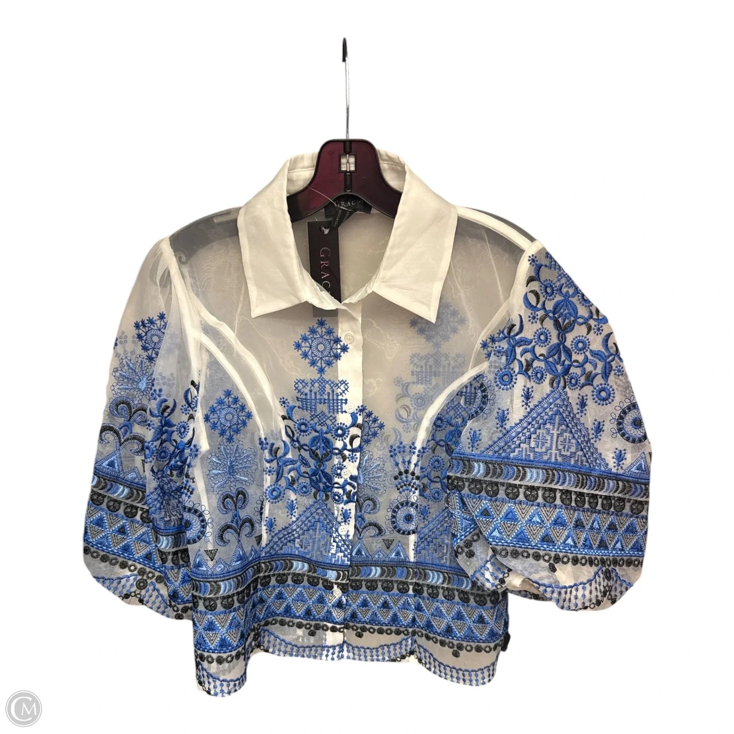Top Short Sleeve By Gracia In Blue & White, Size: M