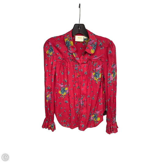 Top Long Sleeve By Maeve In Red & Silver, Size: 2
