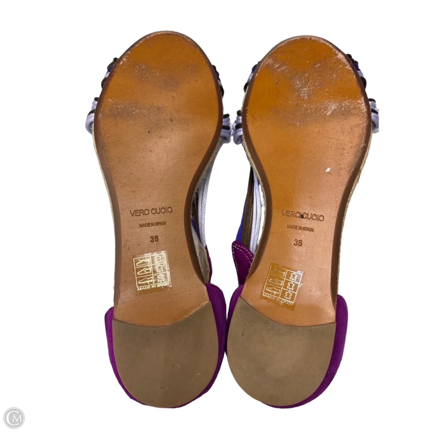 Sandals Flats By Clothes Mentor In Purple & Tan, Size: 6