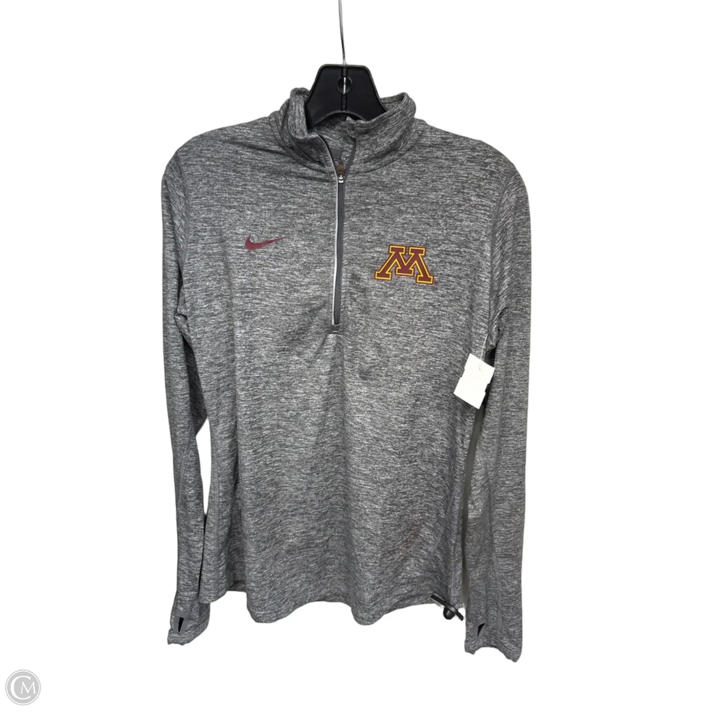 Athletic Top Long Sleeve Collar By Nike Apparel In Grey, Size: M