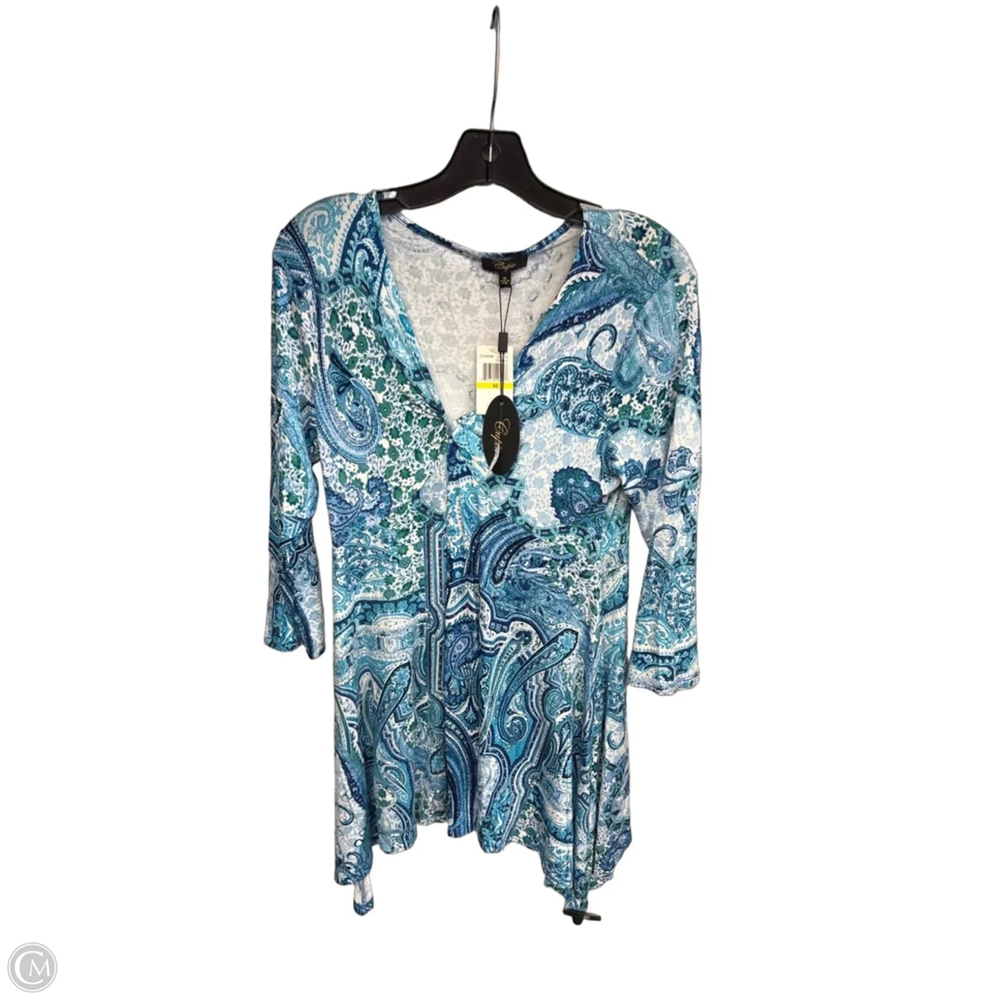 Tunic 3/4 Sleeve By Cupio In Blue & White, Size: M