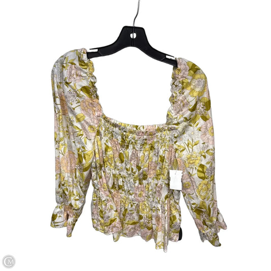 Top Long Sleeve By Who What Wear In White & Yellow, Size: L