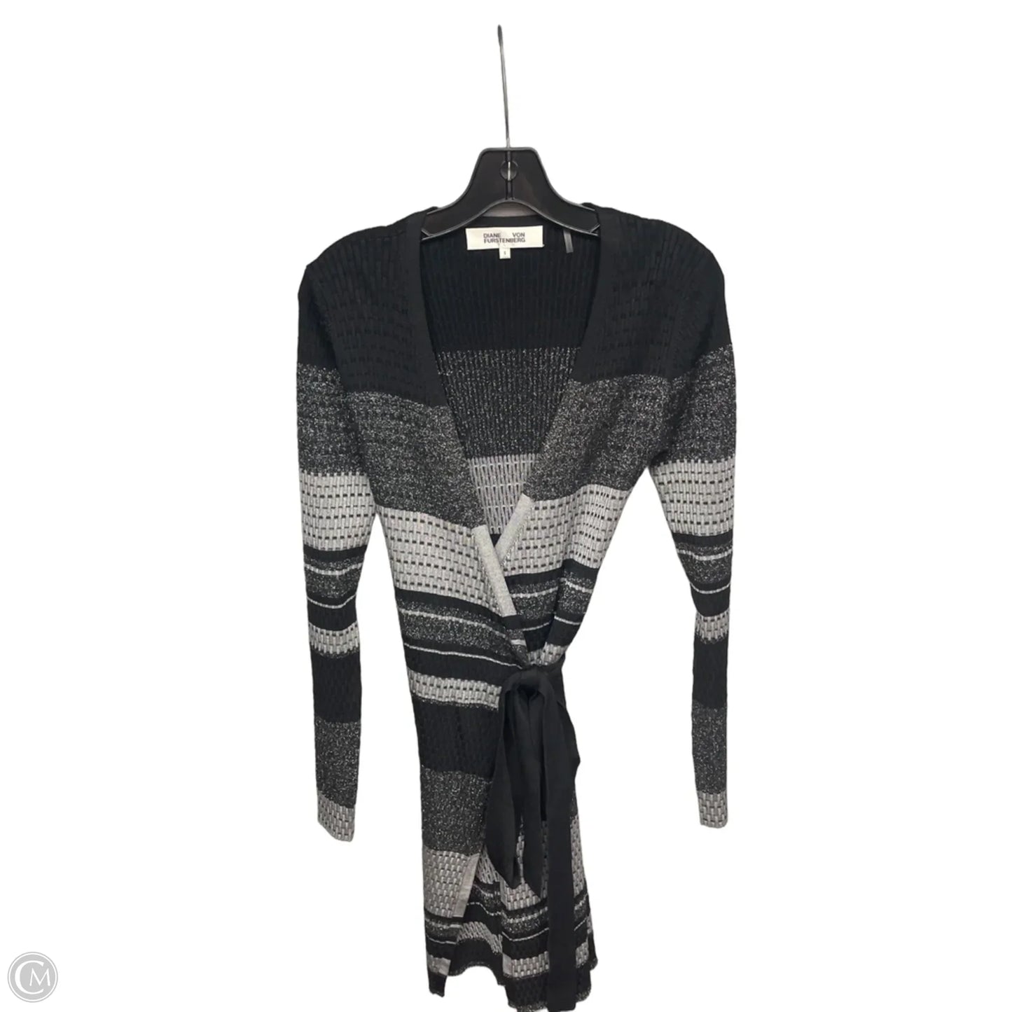 Cardigan Designer By Diane Von Furstenberg In Black & Grey, Size: S