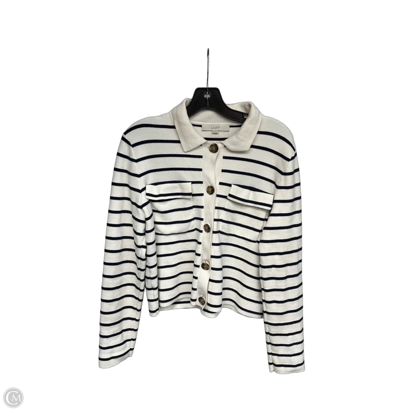 Top Long Sleeve By Loft In Blue & Cream, Size: M