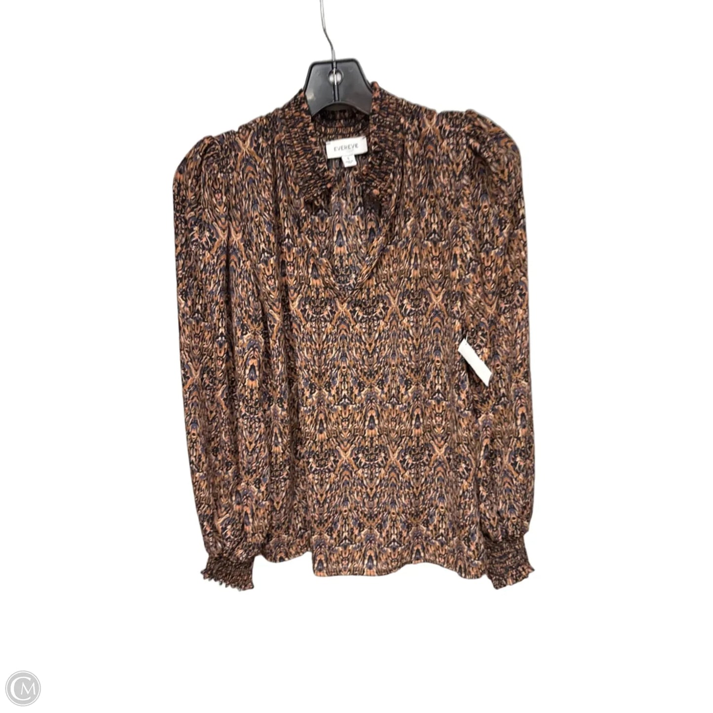 Top Long Sleeve By Evereve In Black & Brown, Size: S