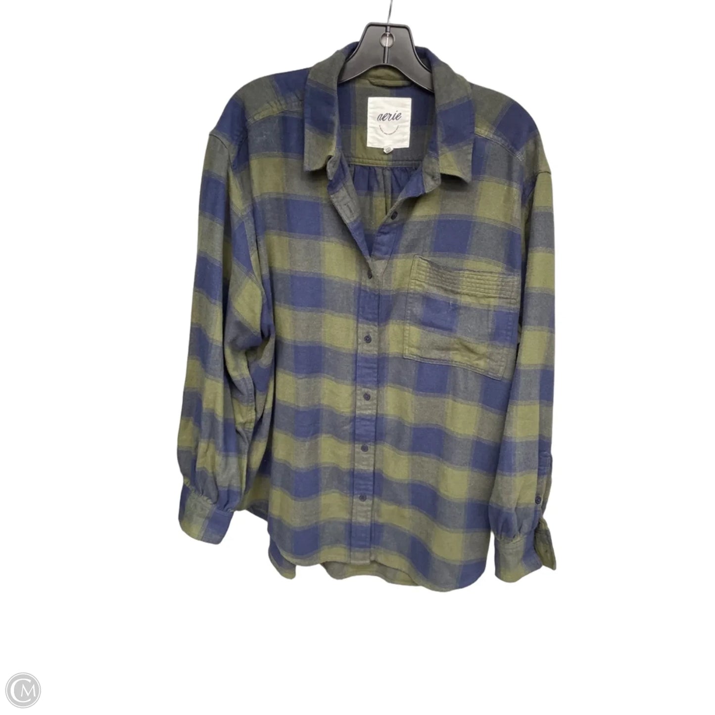 Jacket Shirt By Aerie In Blue & Green, Size: L