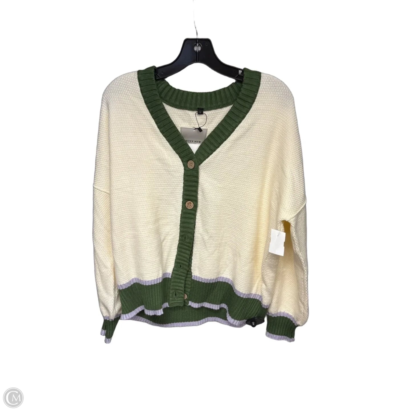 Cardigan By Clothes Mentor In Cream & Green, Size: L