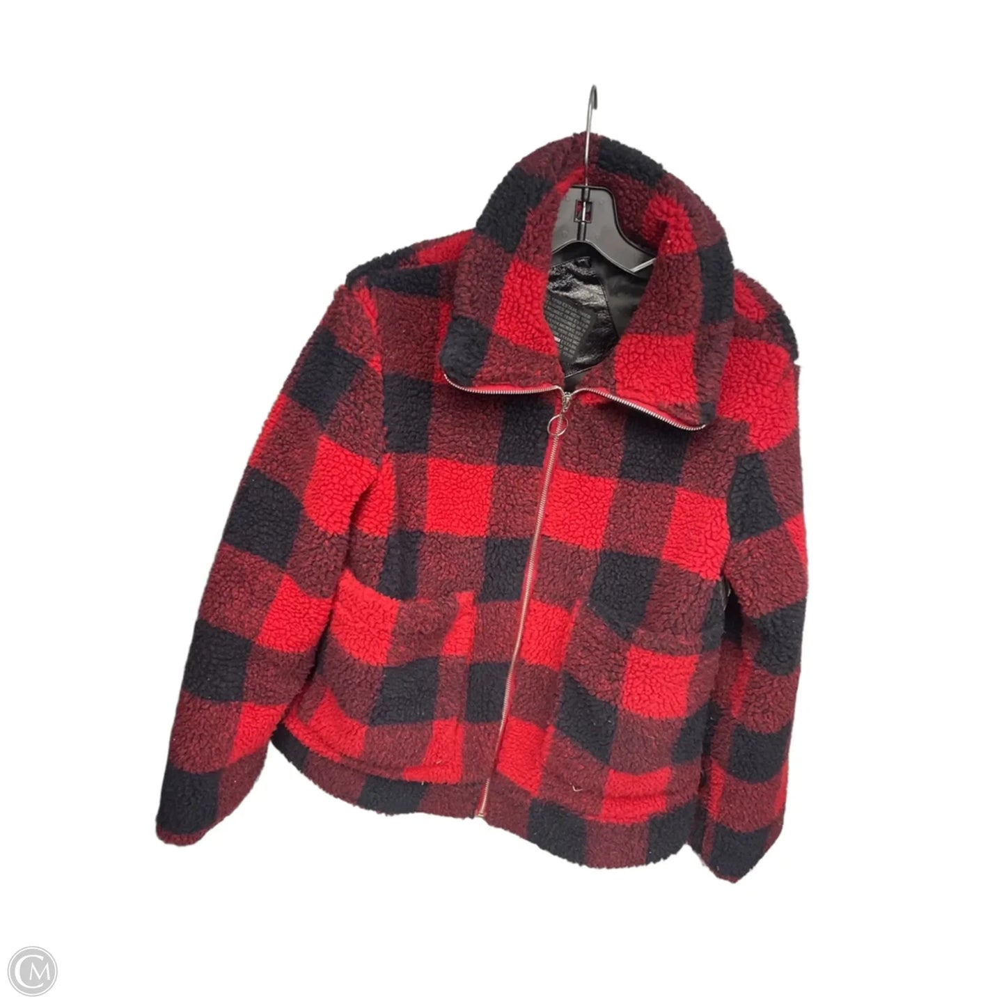 Jacket Faux Fur & Sherpa By Steve Madden In Black & Red, Size: S