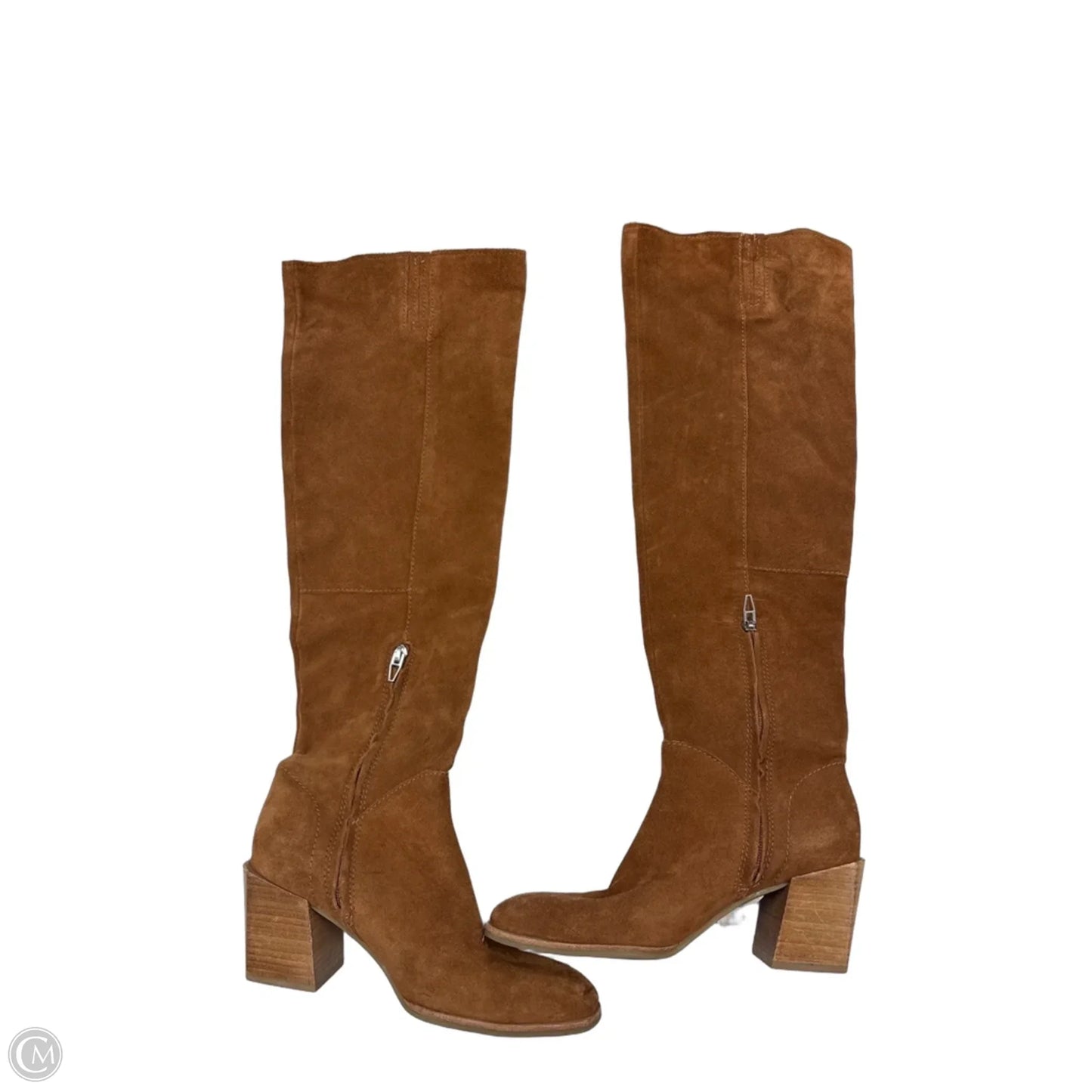 Boots Knee Heels By Clothes Mentor In Brown, Size: 7.5