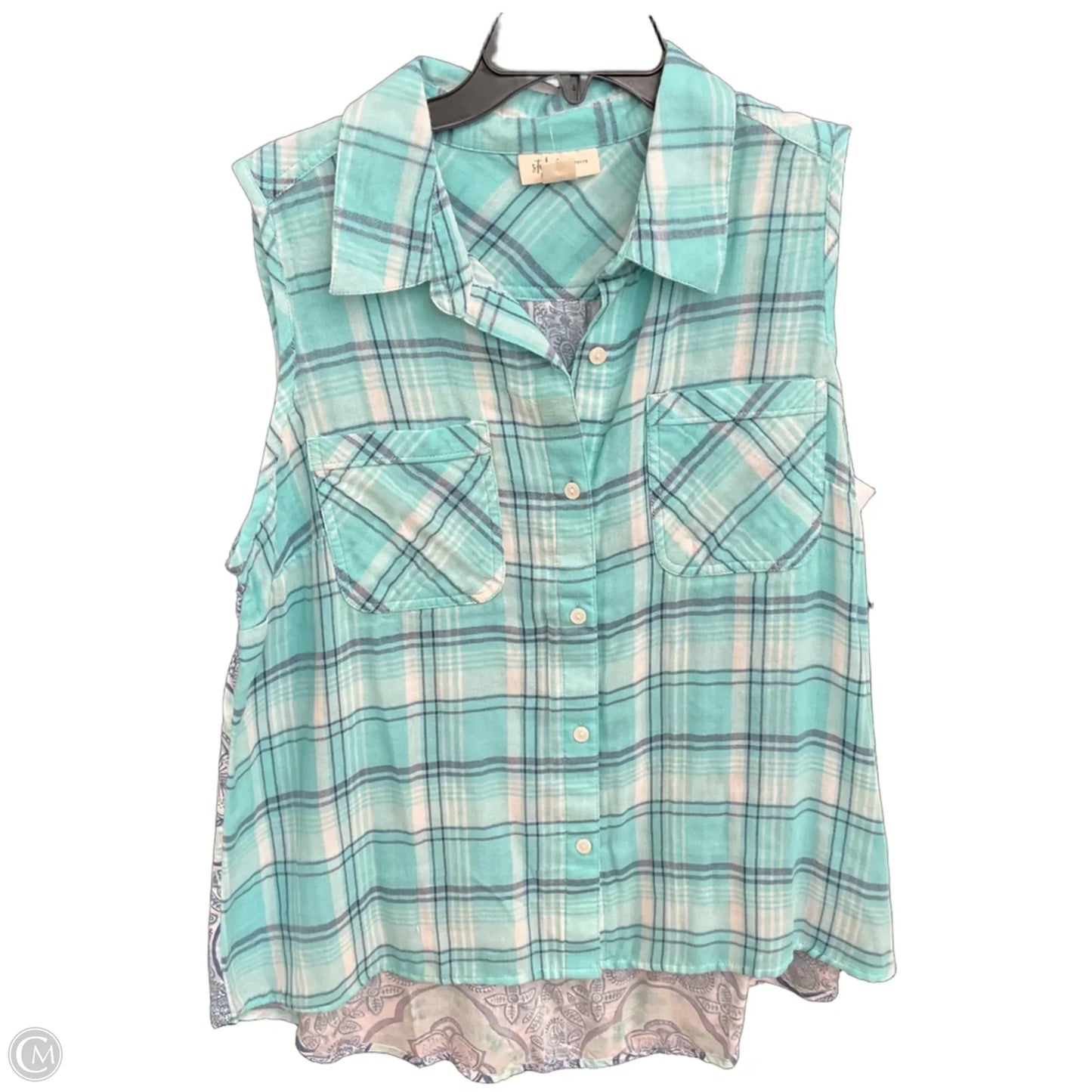 Blouse Sleeveless By Style And Company In Plaid Pattern, Size: Xlp