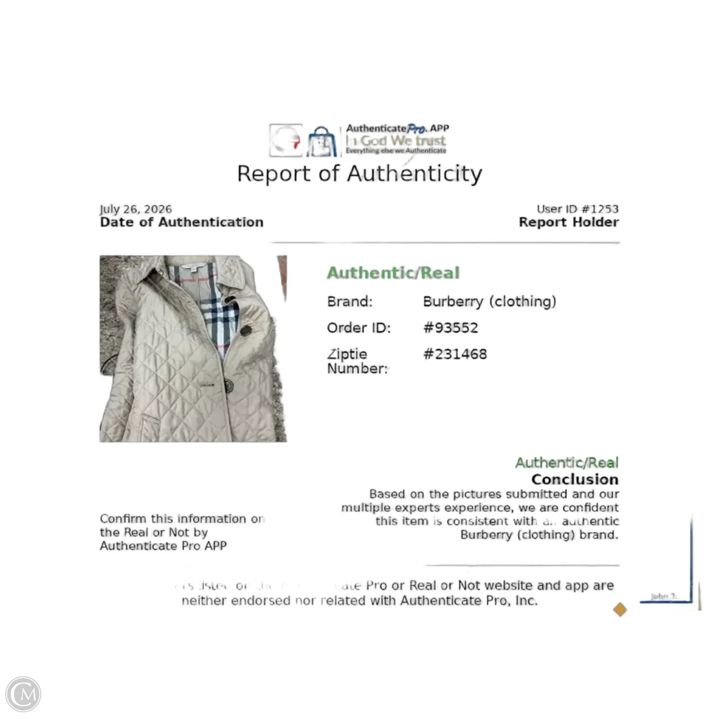 Jacket Luxury Designer By Burberry In Tan, Size: L