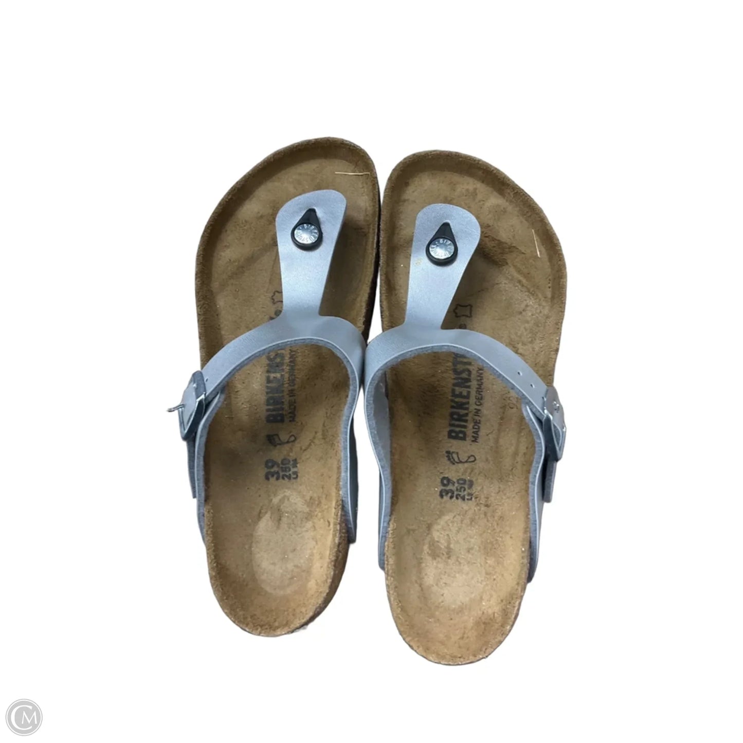 Sandals Flats By Birkenstock In Silver, Size: 8.5