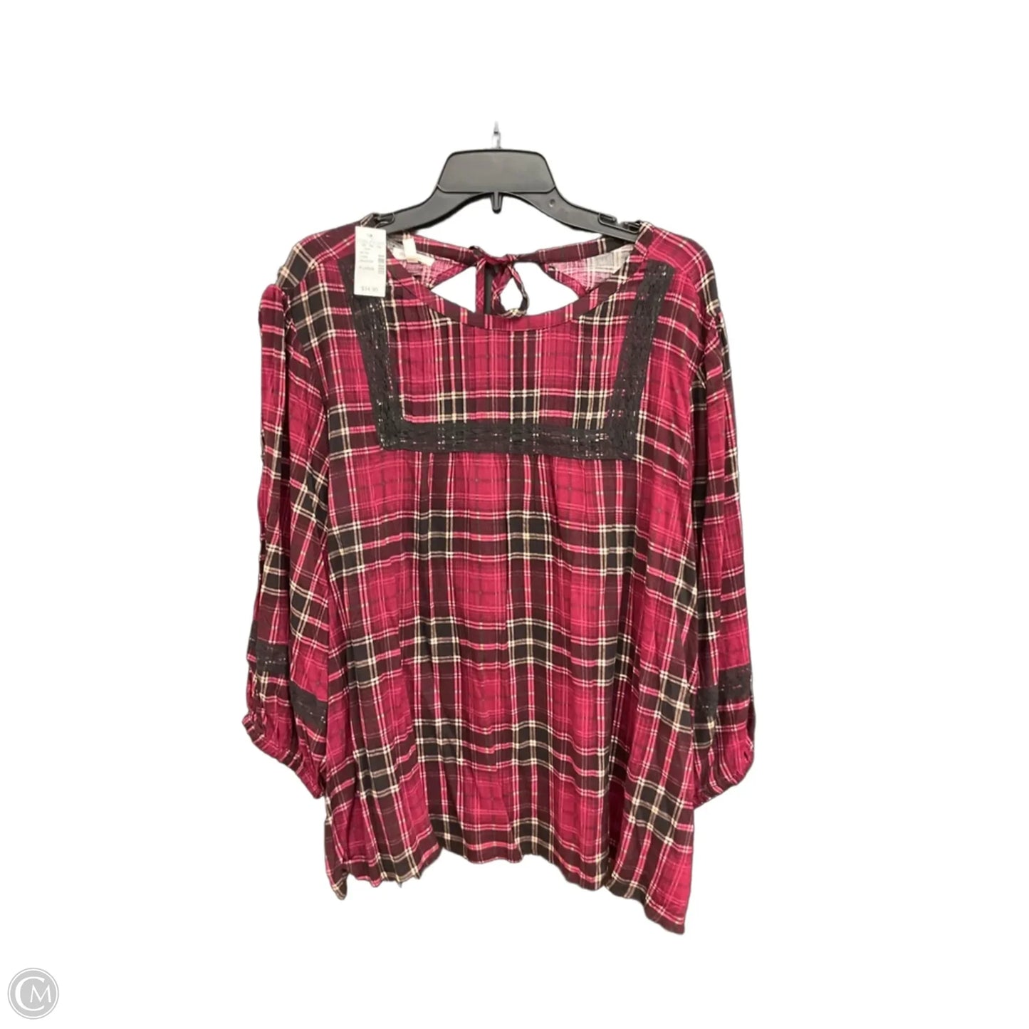Top 3/4 Sleeve By Maurices In Plaid Pattern, Size: Xxl