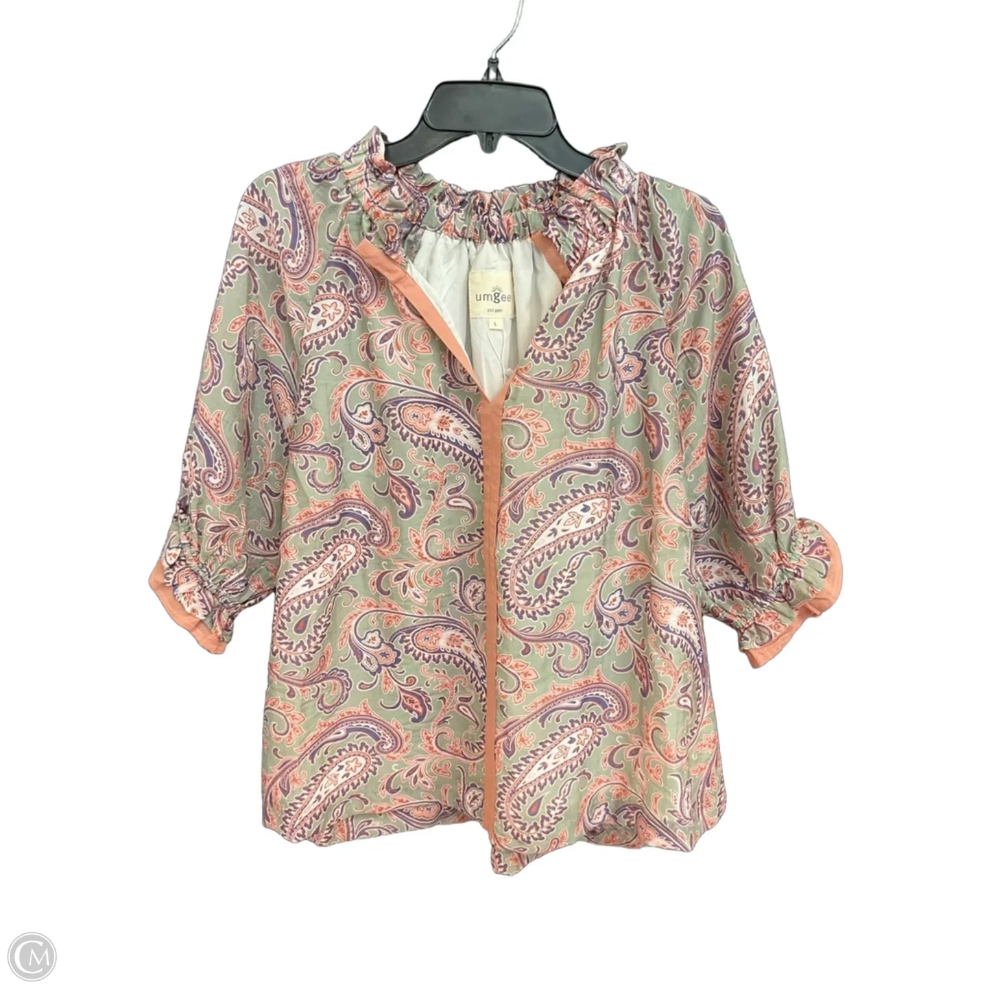 Top Short Sleeve By Umgee In Geometric Pattern, Size: L