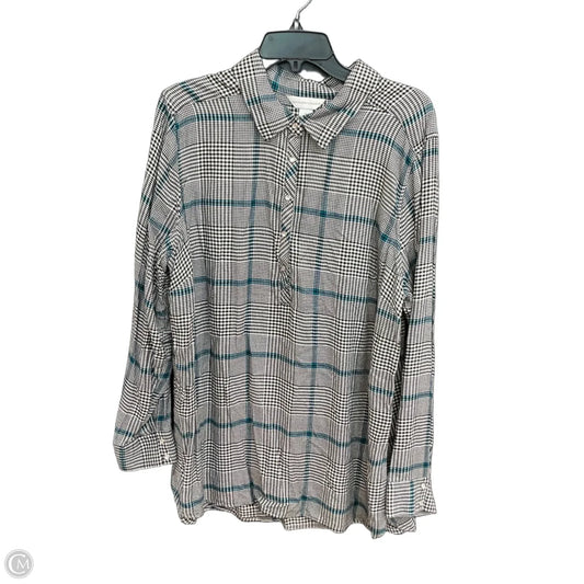 Blouse Long Sleeve By Christopher And Banks In Plaid Pattern, Size: Xl