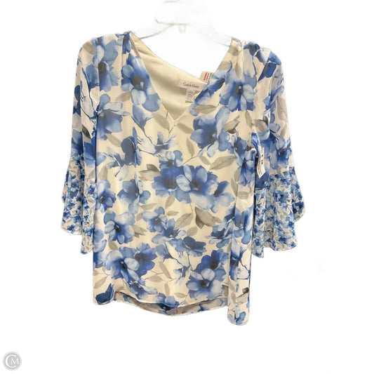 Top 2pc 3/4 Sleeve By Calvin Klein In Blue & White, Size: S