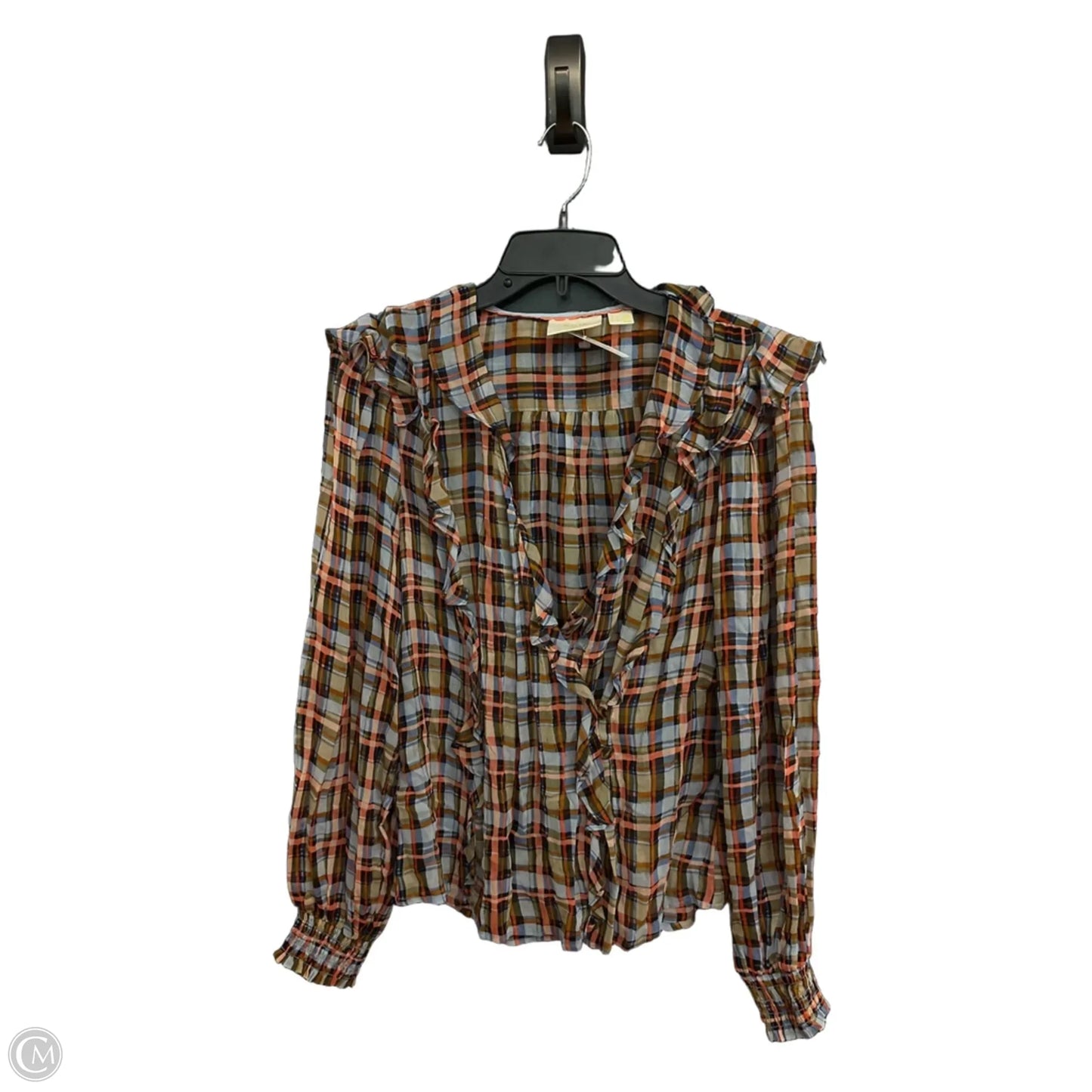 Top Long Sleeve By Maeve In Checkered Pattern, Size: M