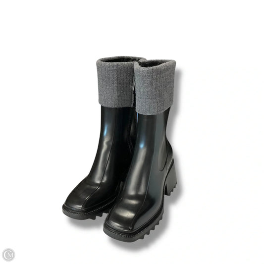 Boots Luxury Designer By Chloe In Black & Grey, Size: 6.5