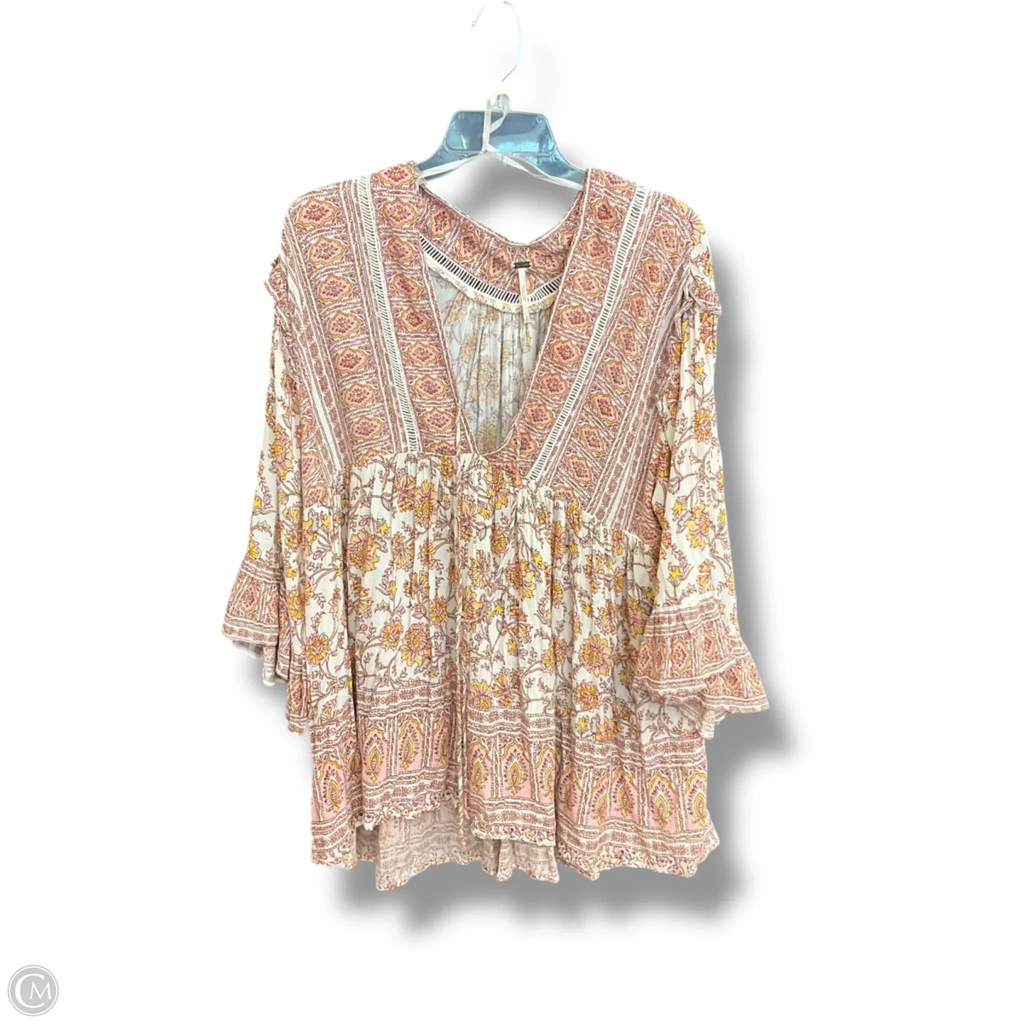 Top 3/4 Sleeve By Free People In Pink & White, Size: M