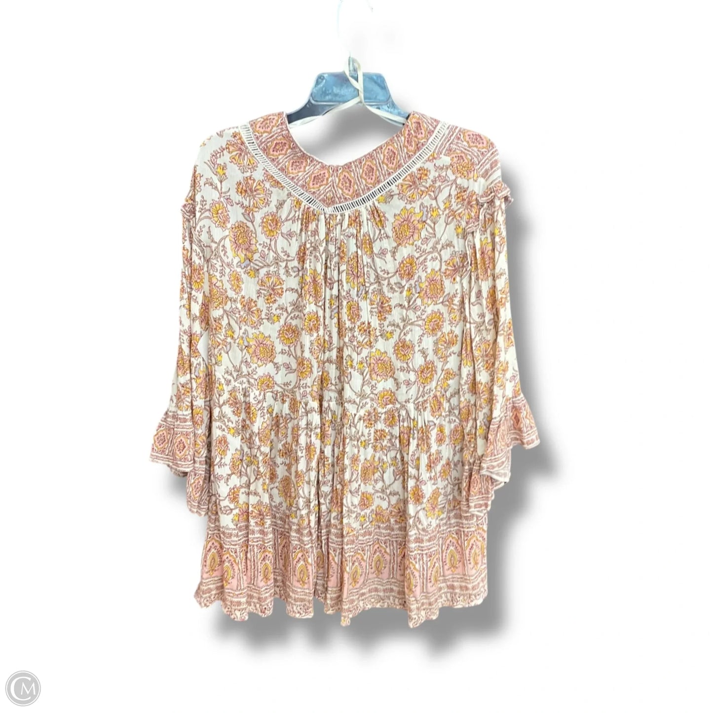 Top 3/4 Sleeve By Free People In Pink & White, Size: M
