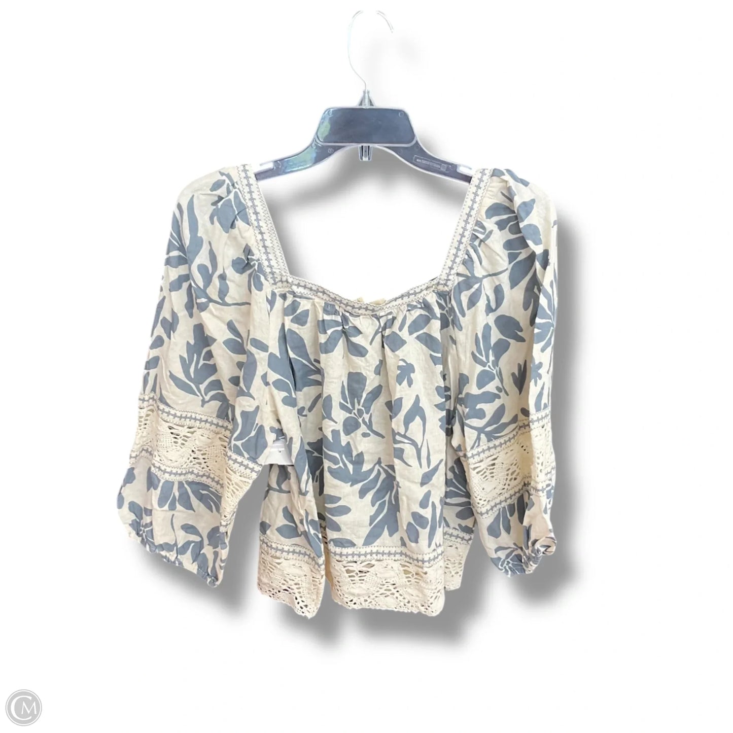 Top 3/4 Sleeve By Christian Siriano In Blue & Cream, Size: M