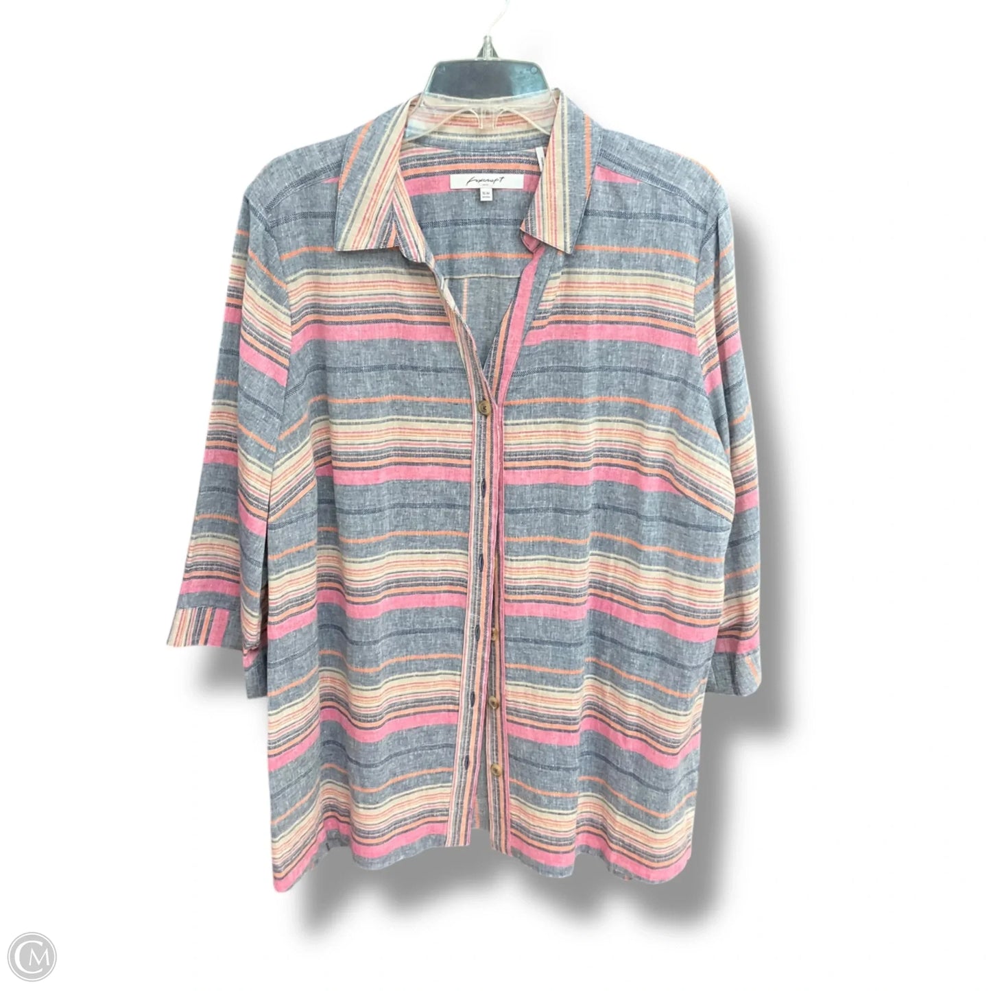 Blouse 3/4 Sleeve By Foxcroft In Striped Pattern, Size: Xl