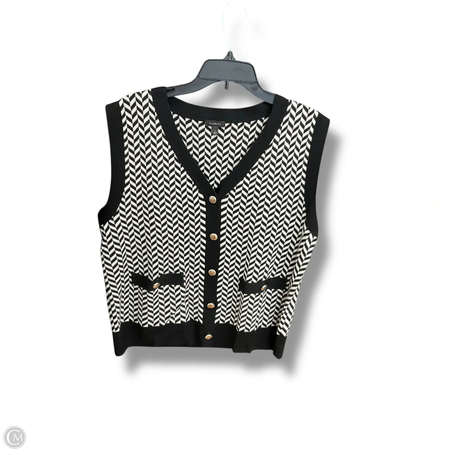 Vest Sweater By Talbots In Black & White, Size: L