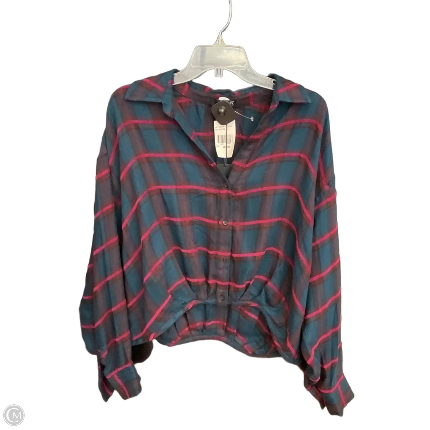 Blouse Long Sleeve By Kut In Plaid Pattern, Size: M