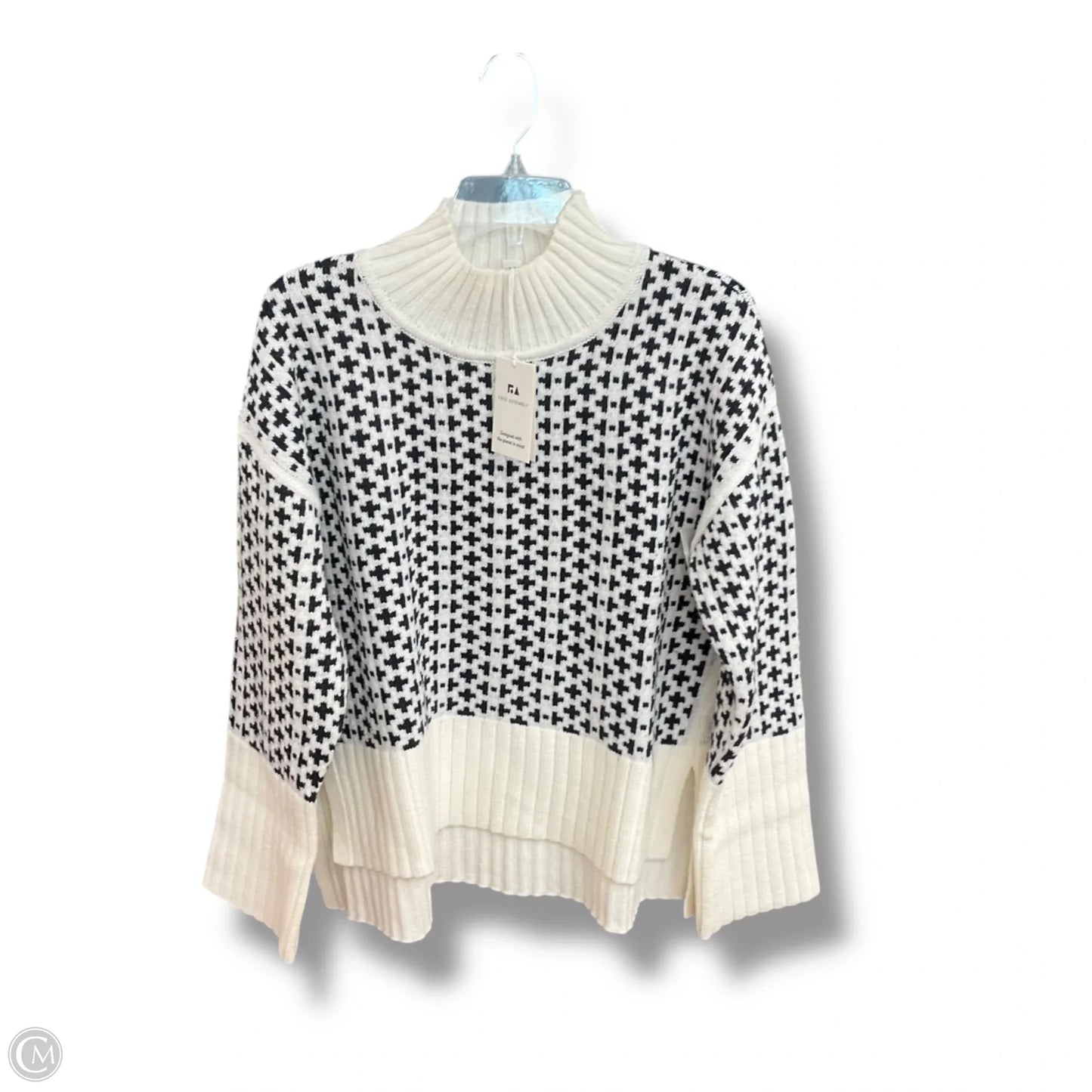 Sweater By Free Assembly In Black & White, Size: L