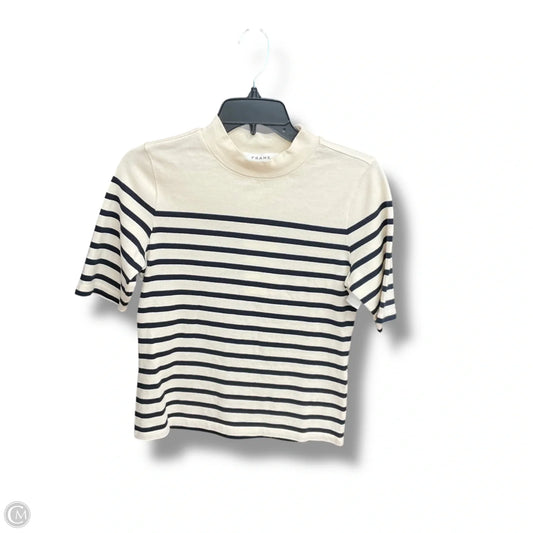 Top Short Sleeve By Frame In Blue & Cream, Size: S