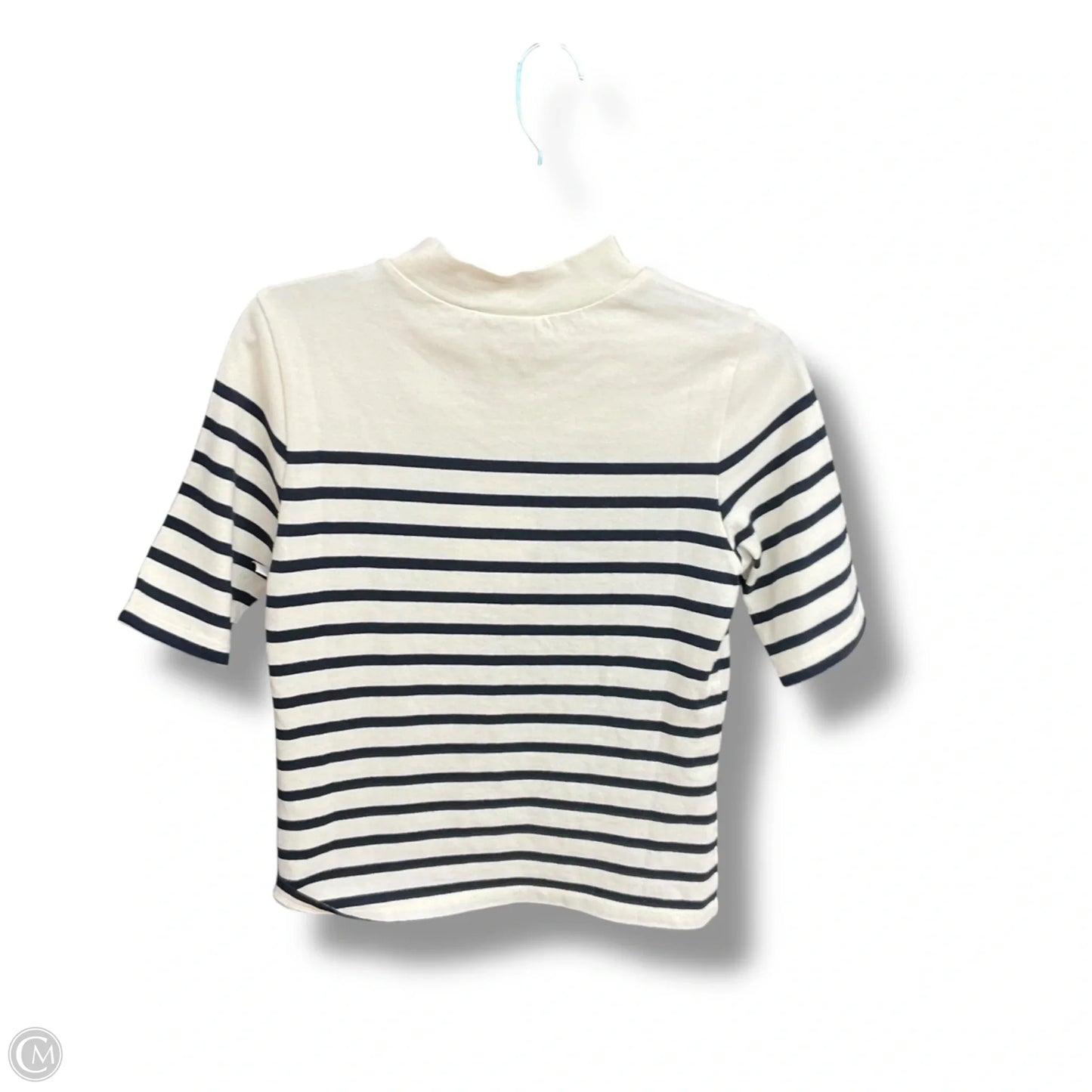 Top Short Sleeve By Frame In Blue & Cream, Size: S