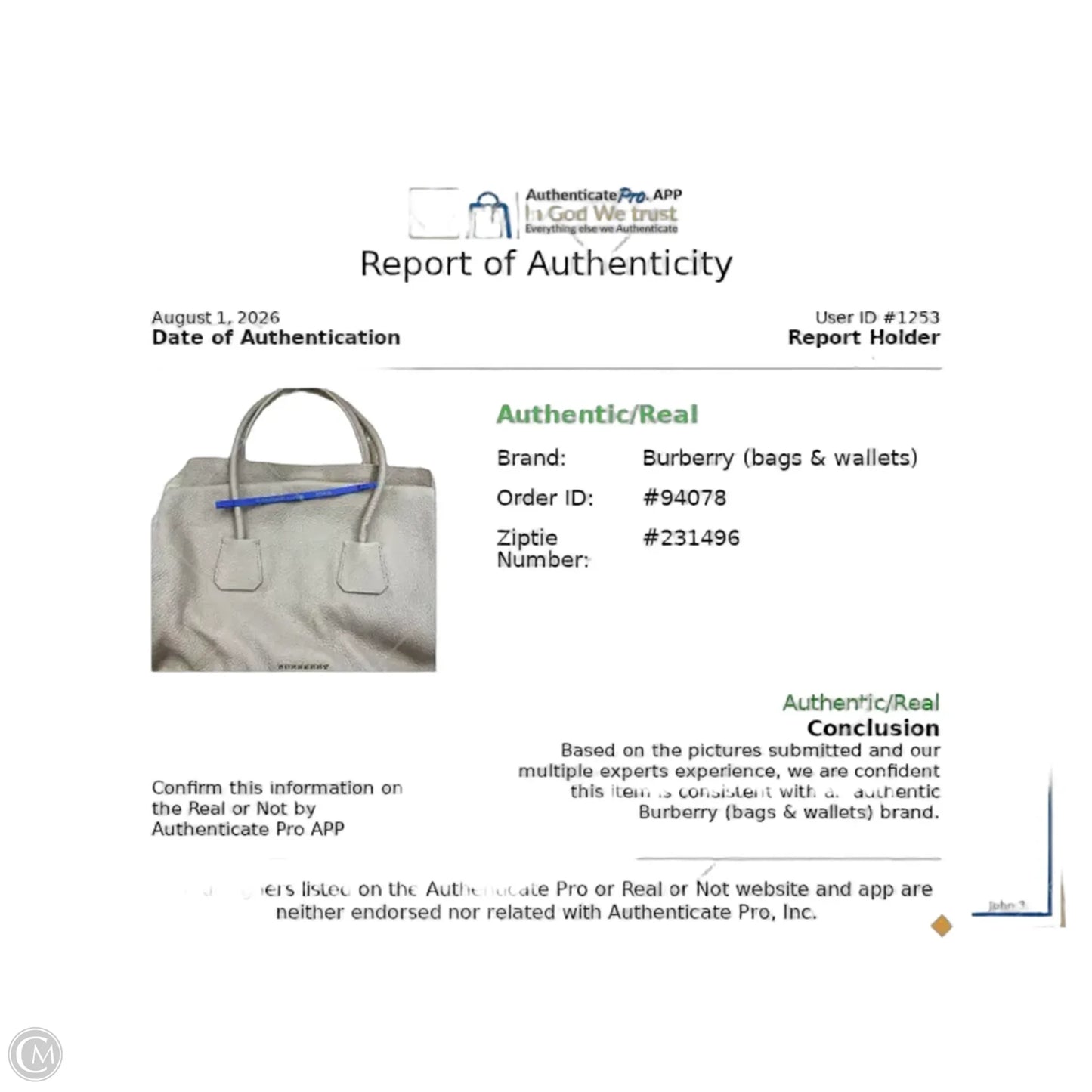 Handbag Luxury Designer By Burberry, Size: Large