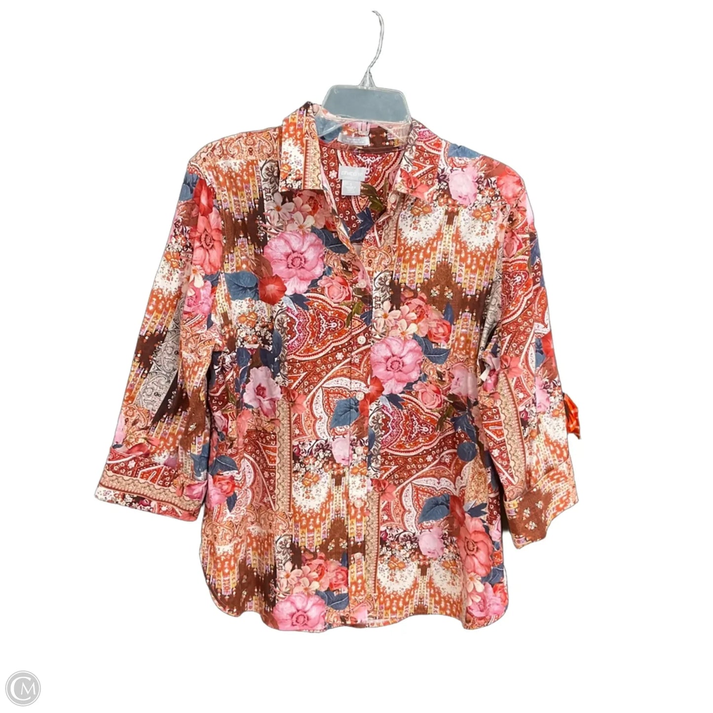 Blouse Long Sleeve By Chicos In Floral Print, Size: L