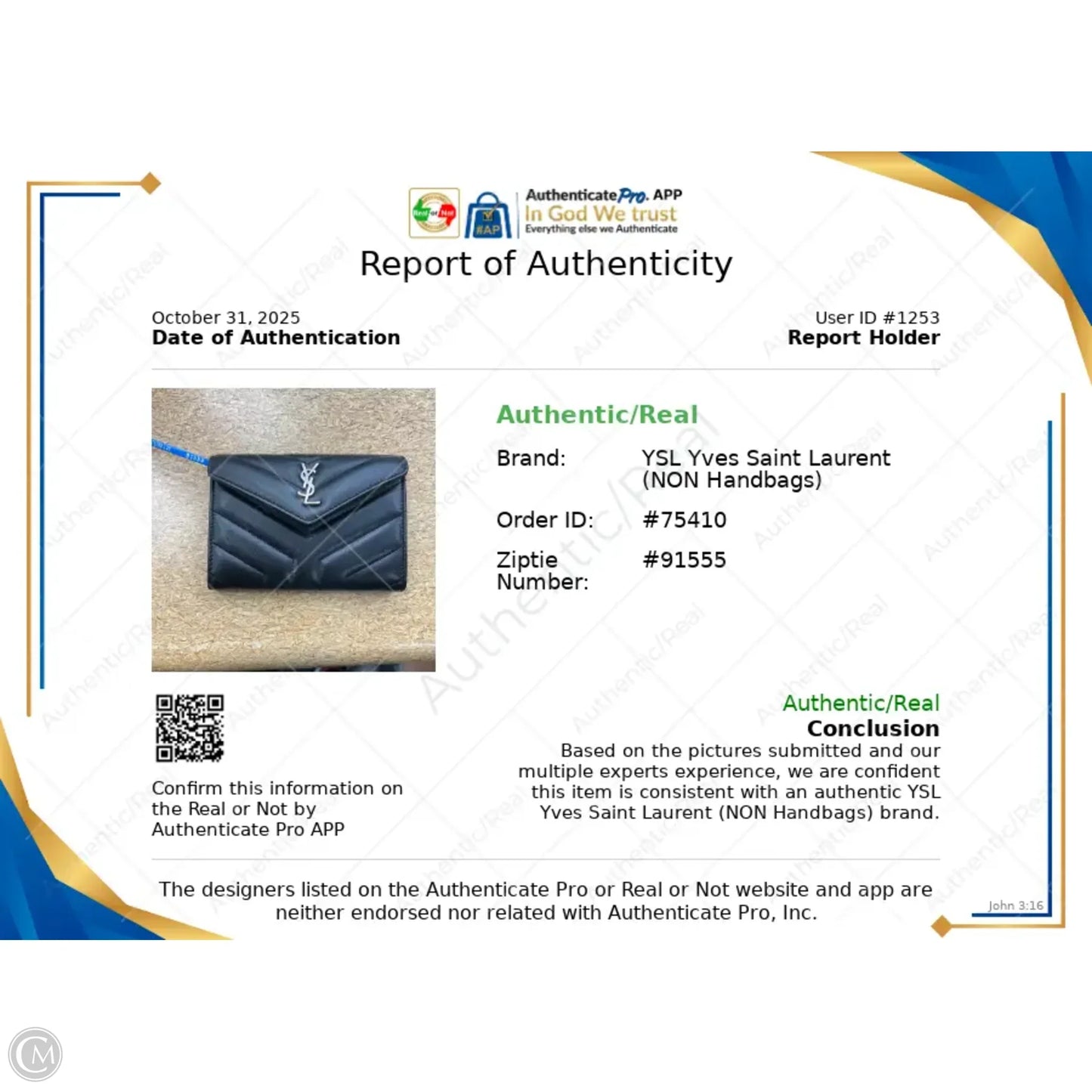 Wallet Luxury Designer By Yves Saint Laurent, Size: Small