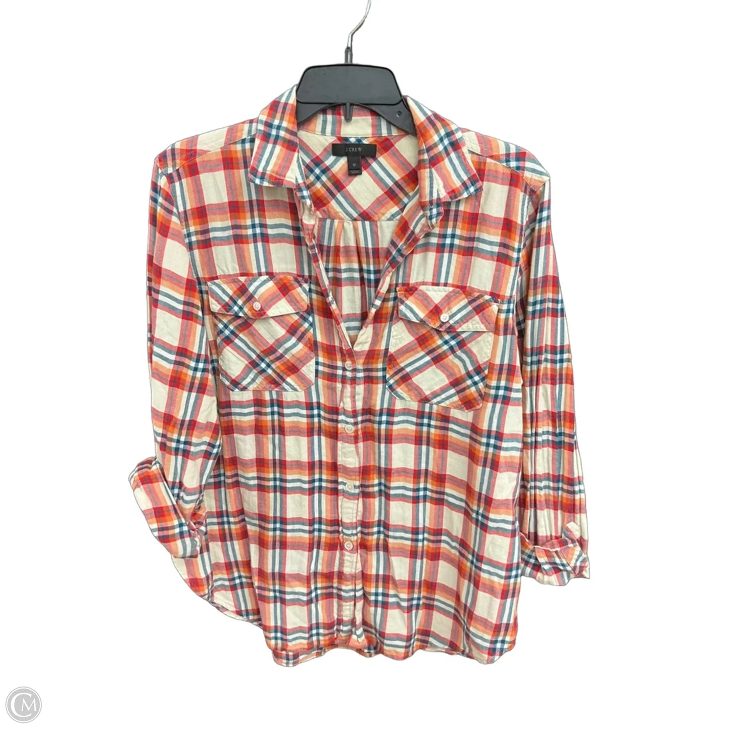 Top Long Sleeve By J. Crew In Plaid Pattern, Size: M