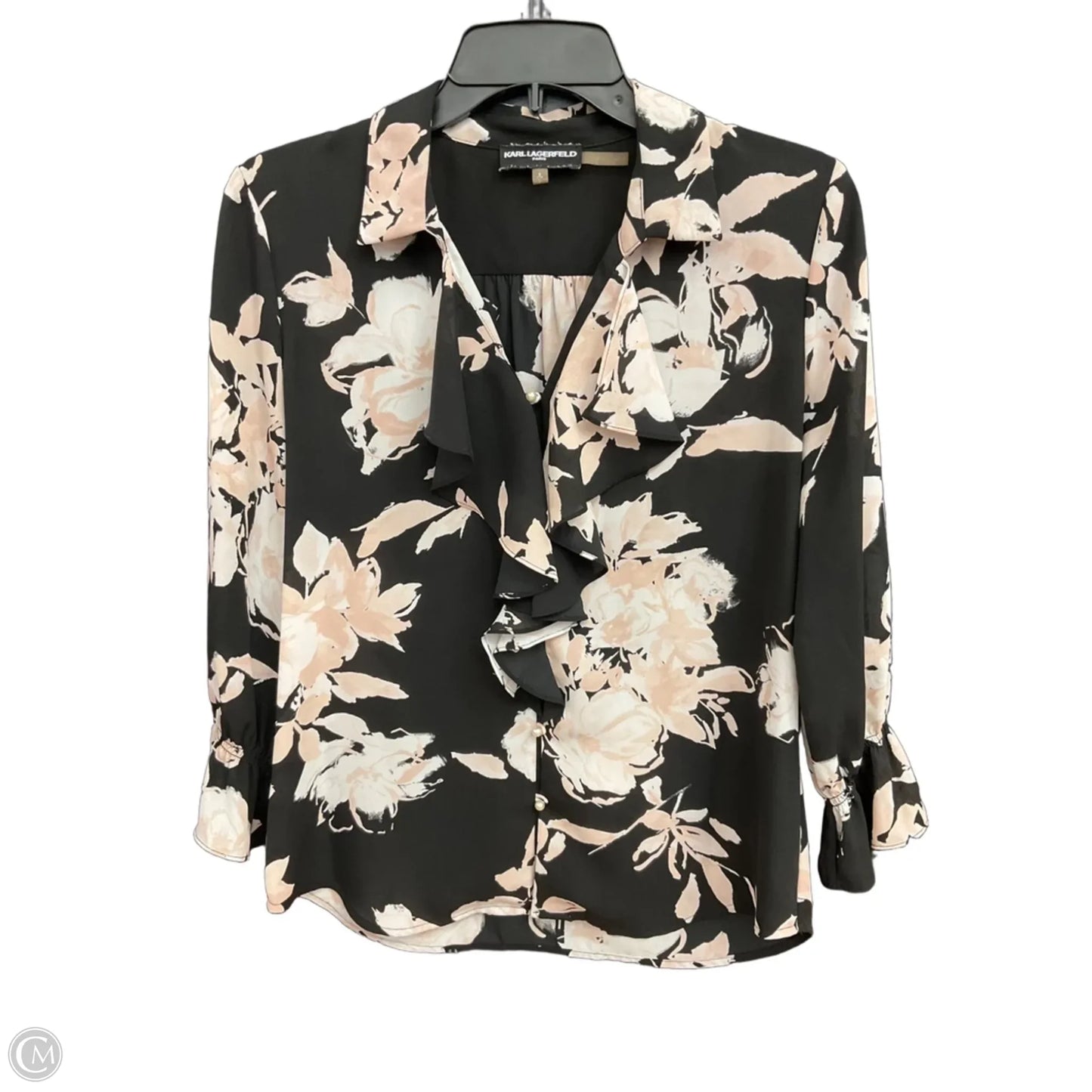 Top Long Sleeve Designer By Karl Lagerfeld In Black, Size: S