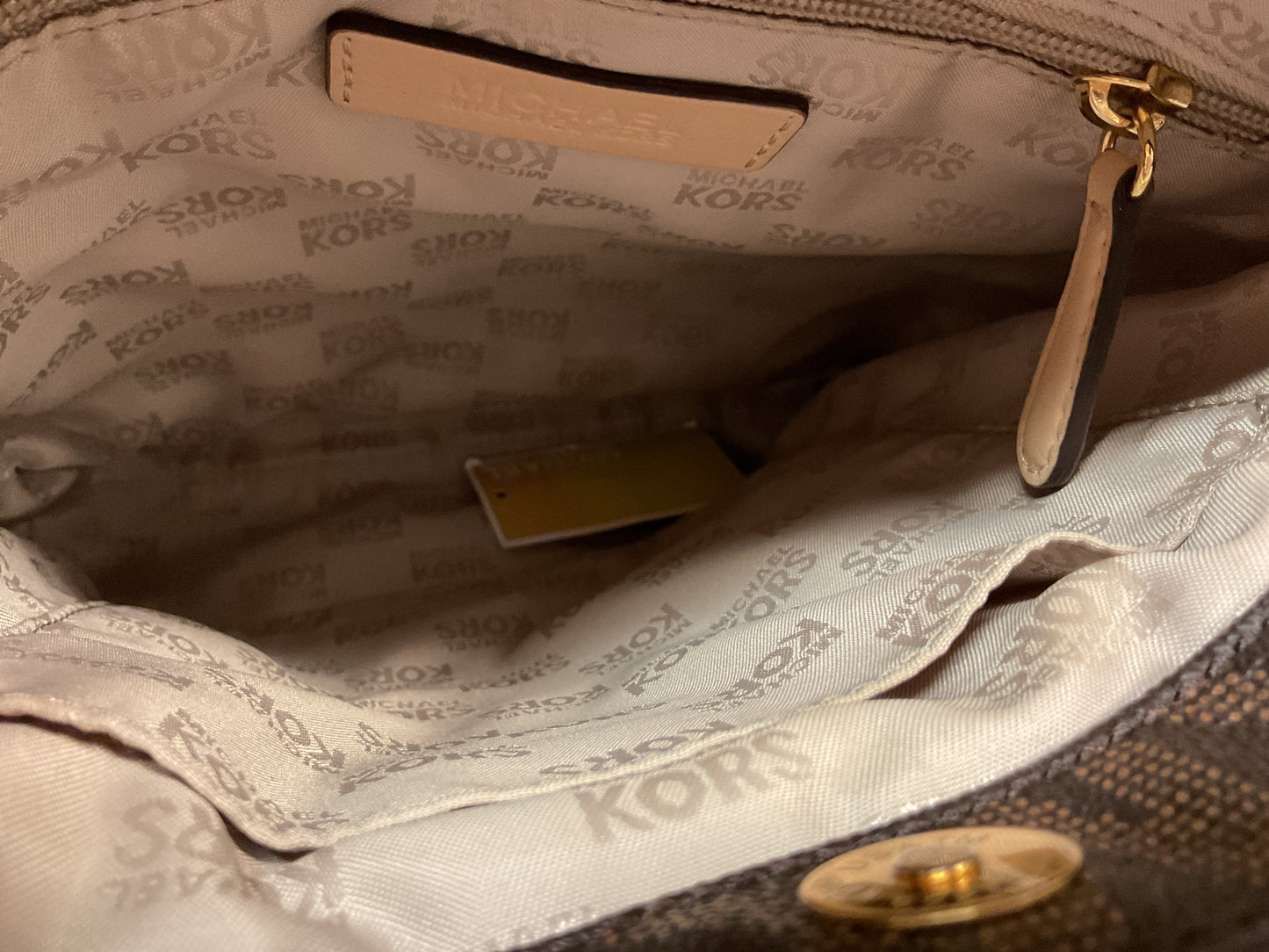 Crossbody Designer By Michael Kors In Brown & Gold, Size:Medium