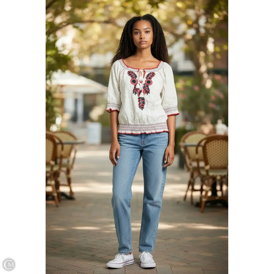 Top Short Sleeve Designer By Tory Burch In Cream, Size: M